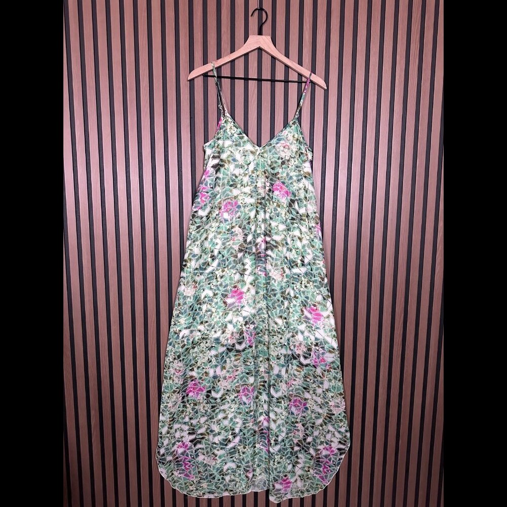 Lovers + Friends Dress Small Womens Green Abstract Geometric Stretch Midi Flowy